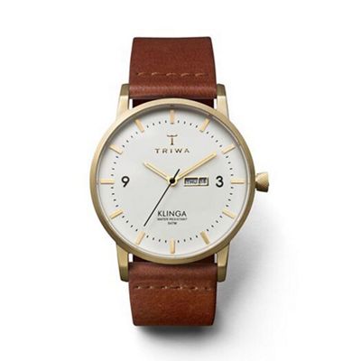 Unisex watch with white dial and brown leather strap klst103cl010213